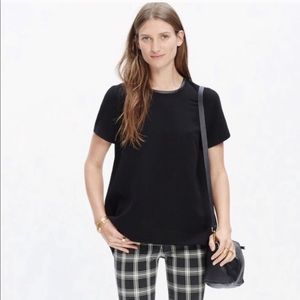 Madewell Black Leather Trim Tailored Blouse